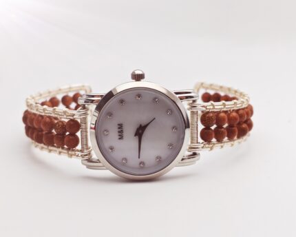 Wholesale Handmade Mix Color wire wrap Red Sand stone beaded watches 10 pcs per lot