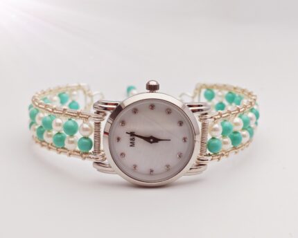 Wholesale Handmade Mix Color wire wrap White blue artificial pearl beads watches 10 pcs per lot