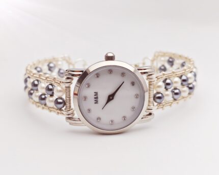 Wholesale Handmade Mix Color wire wrap White blue artificial pearl beads watches 10 pcs per lot