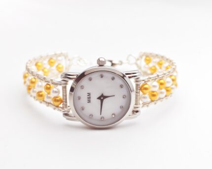Wholesale Handmade Mix Color wire wrap White Yellow artificial pearl beads watches 10 pcs per lot