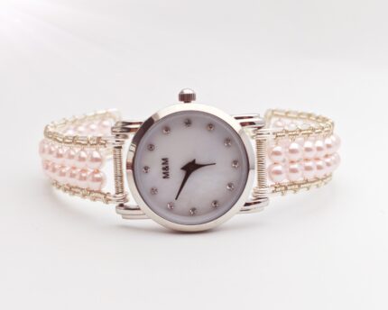 Wholesale Handmade Mix Color wire wrap Pink artificial pearl beads watches 10 pcs per lot